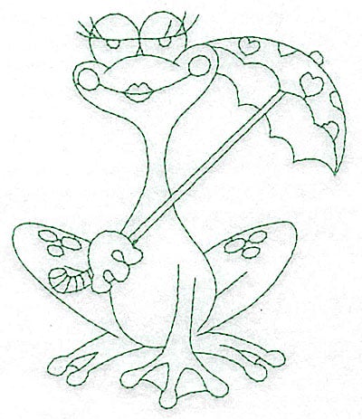 Embroidery Design: Frog with umbrella outlines<br> 4.16w X 4.96h