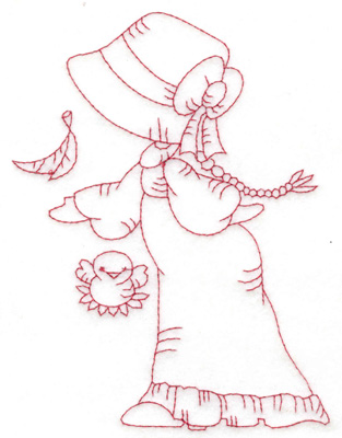Embroidery Design: Girl with bird large<br> 4.53w X 6.04h