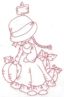 Embroidery Design: Girl with pumpkins large<br> 3.87w X 6.05h | Embroidery Legacy Embroidery Design: Girl with pumpkins large<br> 3.87w X 6.05h