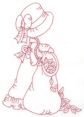 Embroidery Design: Girl with leaf bag large<br> 4.25w X 6.03h