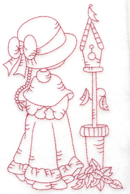 Embroidery Design: Girl with birdhouse large<br> 3.80w X 6.02h