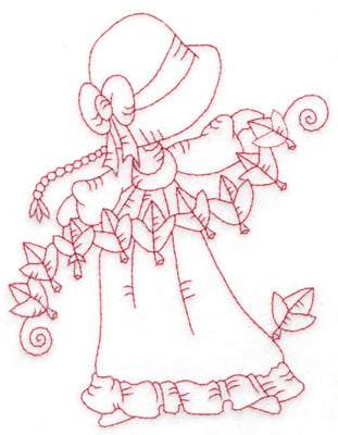 Embroidery Design: Girl stringing leaves large<br> 4.61w X 6.03h