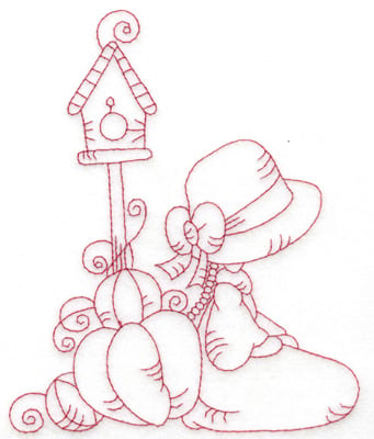 Embroidery Design: Girl kneeling with pumpkins large<br> 4.96w X 6.04h