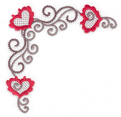Embroidery Design: Floral Hearts 116 corner<br> 4.97w X 4.97h