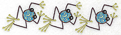 Embroidery Design: Frog H trio<br> 6.97w X 1.91h