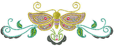 Embroidery Design: Butterfly with open wings banner<br> 7.01w X 2.70h