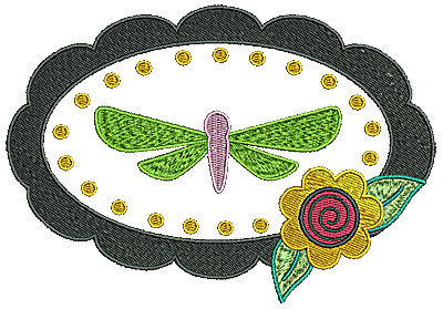 Embroidery Design: Dragonfly in frame with flower<br> 6.30w X 4.35h | Embroidery Legacy Embroidery Design: Dragonfly in frame with flower<br> 6.30w X 4.35h