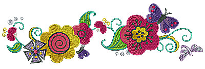 Embroidery Design: Flower trail with butterfly<br> 9.94w X 2.97h