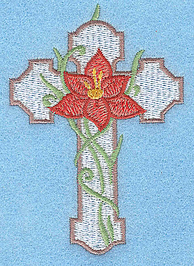 Embroidery Design: Cross with orange flower small<br> 2.65w X 3.81h