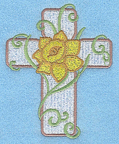 Embroidery Design: Cross with daffodil small<br> 3.03w X 3.86h