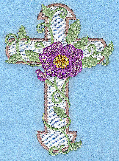 Embroidery Design: Cross with pansy small<br> 2.75w X 3.85h