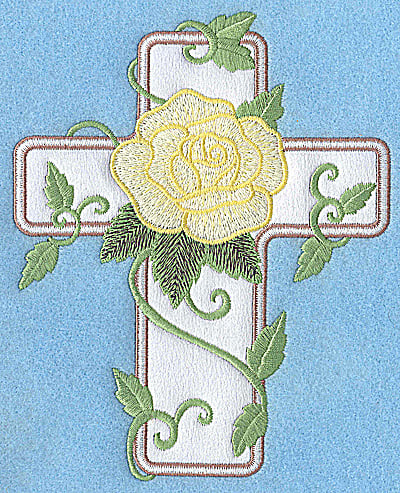 Embroidery Design: Cross applique with rose<br> 6.22w X 4.95h