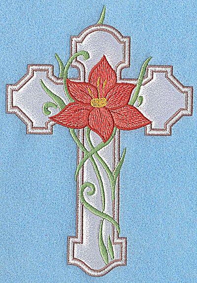 Embroidery Design: Cross applique with orange flower<br> 6.88w X 4.75h | Embroidery Legacy Embroidery Design: Cross applique with orange flower<br> 6.88w X 4.75h