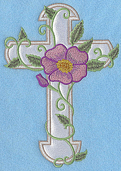 Embroidery Design: Cross applique with pansy<br> 6.93w X 4.88h