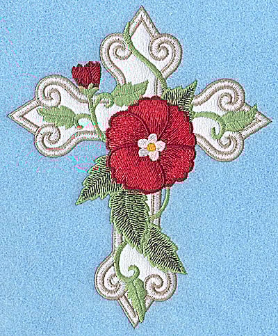 Embroidery Design: Cross applique with poppy 6.02w x 4.96h