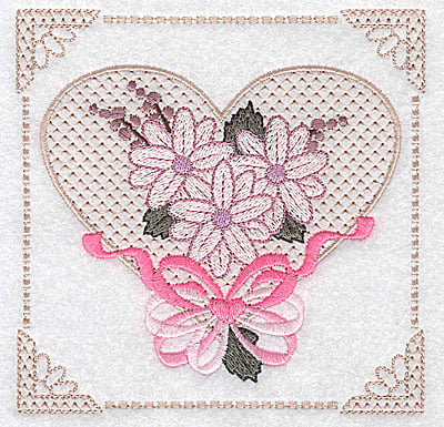 Embroidery Design: Floral design with heart and ribbons F large<br> 4.97w X 4.96h