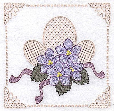 Embroidery Design: Floral design with ribbons J large <br> 4.97w X 4.96h