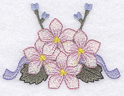 Embroidery Design: Flowers ribbons and buds D<br> 3.42w X 2.51h