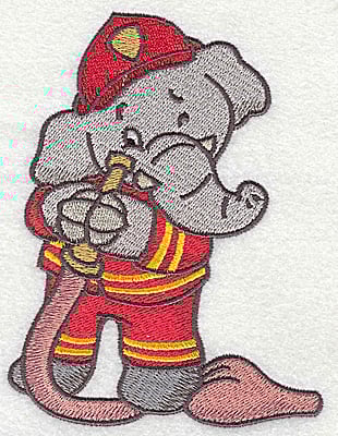 Embroidery Design: Elephant fireman with hose large<br> 3.73w X 4.94h