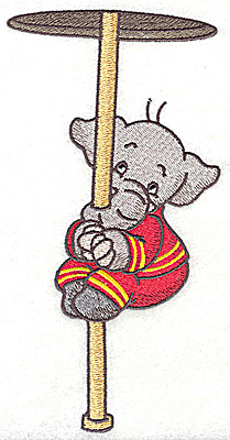 Embroidery Design: Elephant fireman on long fire pole<br> 3.54w X 6.92h