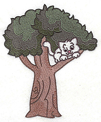 Embroidery Design: Kitten in tree<br>4.19w X 5.02h
