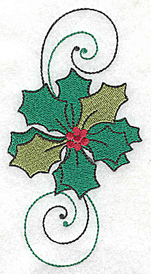 Embroidery Design: Holly with swirls large<br> 2.55w X 4.89h