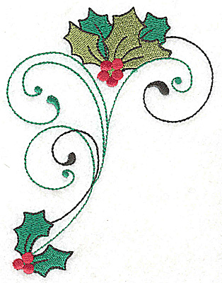 Embroidery Design: Hollys berries and swirls large<br> 3.72w X 4.95h