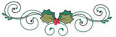 Embroidery Design: Horizontal Holly with swirls<br> 6.95w X 2.08h
