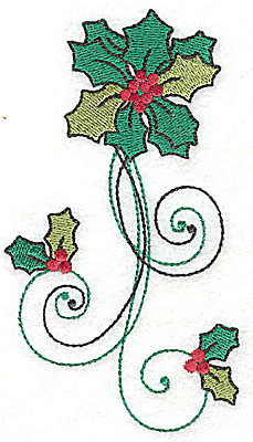 Embroidery Design: Holly vertical design large<br> 2.78w X 4.96h
