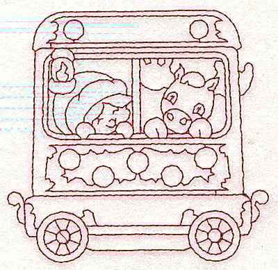 Embroidery Design: Train with child and moose redwork<br> 3.73w X 3.61h