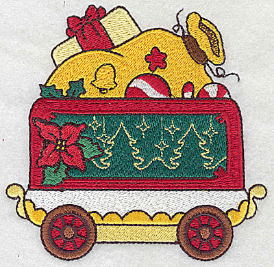 Embroidery Design: Train with Santa's sack large<br>4.56w X 4.50h