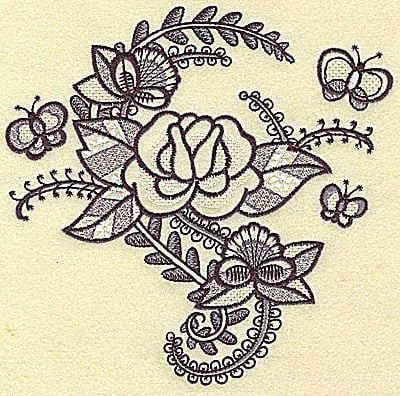 Embroidery Design: Rose and butterfly large<br> 6.27w X 6.14h | Embroidery Legacy Embroidery Design: Rose and butterfly large<br> 6.27w X 6.14h