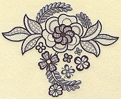 Embroidery Design: Large bloom with mini flowers<br> 6.93w X 5.62