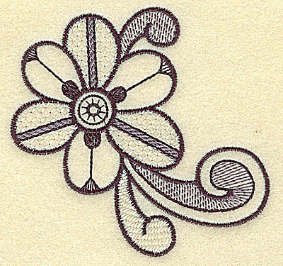 Embroidery Design: Flower and swirls<br> 3.72w X 3.58h