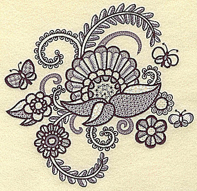 Embroidery Design: Flowers butterflies and vines large<br> 6.98w X 6.78h