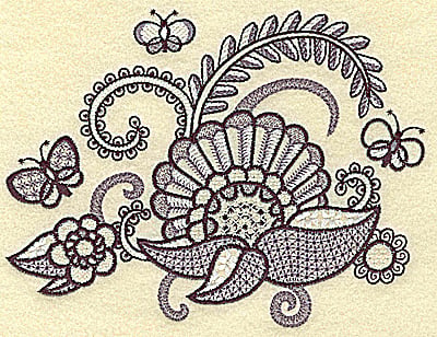 Embroidery Design: Flowers butterflies and vines medium<br> 6.50w X 4.89h