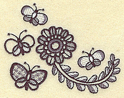 Embroidery Design: Butterflies and flower<br> 3.89w X 3.04h