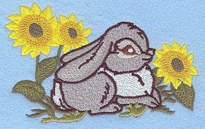 Embroidery Design: Bunny amid sunflowers large<br> 4.99w X 3.21h