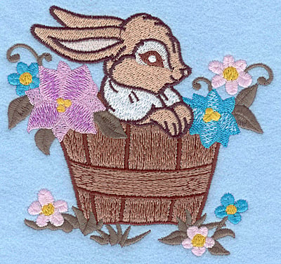 Embroidery Design: Bunny in flower barrel large<br> 4.71w X 4.69h