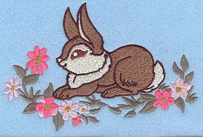 Embroidery Design: Bunny sitting among flowers large<br> 5.41w X 3.61h