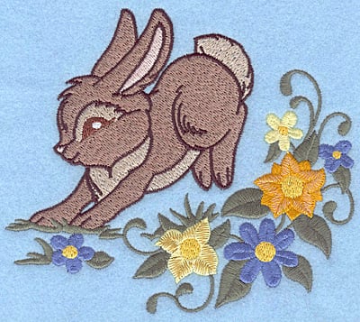 Embroidery Design: Bunny hopping among flowers<br> 5.60w X 4.94h
