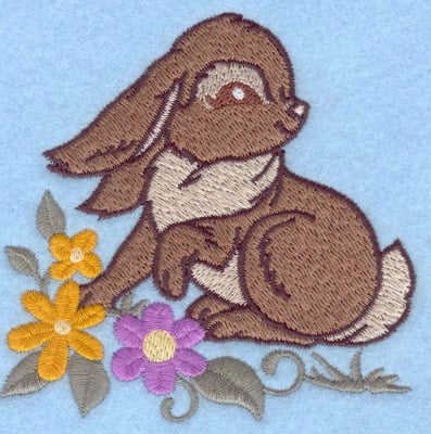 Embroidery Design: Bunny and flowers<br> 3.82w X 3.81h