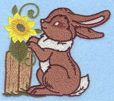 Embroidery Design: Bunny and sunflower<br> 3.89w X 3.45h