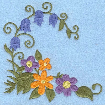 Embroidery Design: Flower and bluebell corner<br> 3.86w X 3.87h