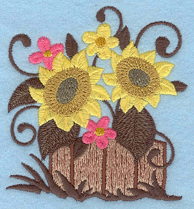 Embroidery Design: Flowers in wooden barrel<br> 3.41w X 3.75h