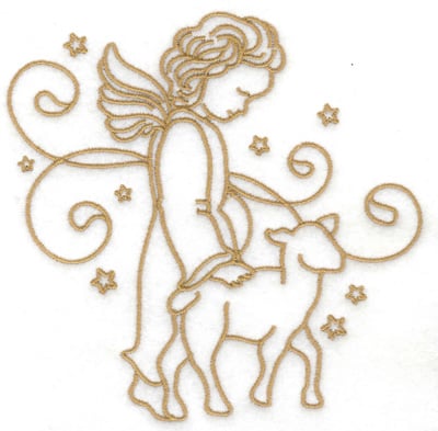 Embroidery Design: Angel lamb stars and swirls large<br> 4.97w X 4.91h