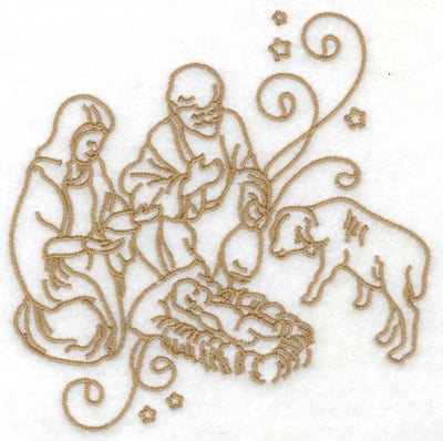 Embroidery Design: Nativity scene stars and swirls large<br> 4.85w X 4.93h