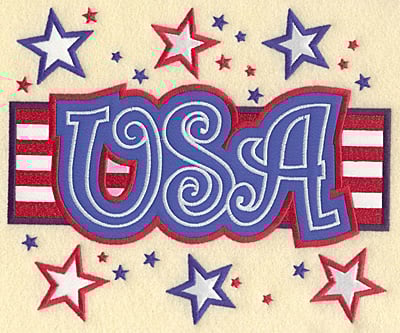 Embroidery Design: USA flag and stars full back appliques <br>8.89"w X 7.40"h