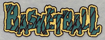 Embroidery Design: Basketball text applique<br>7.00w X 2.53h
