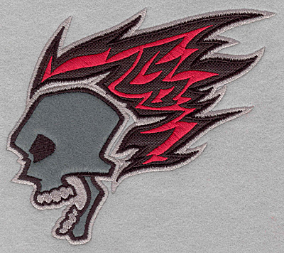 Embroidery Design: Skull with flames applique<br>5.85w X 5.00h